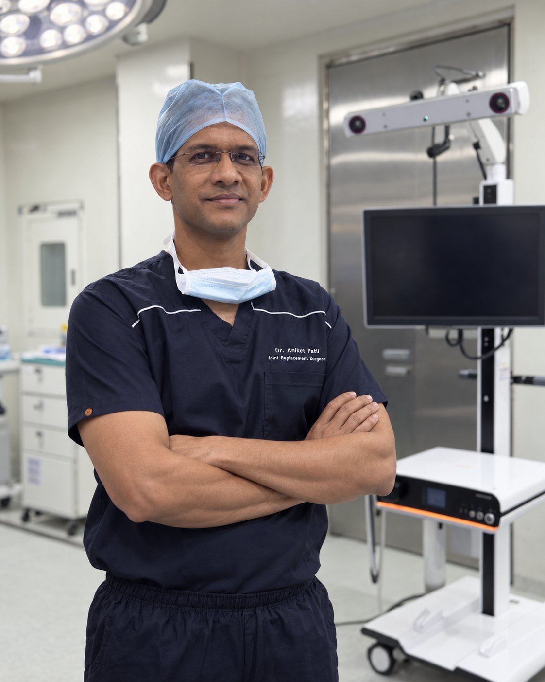 Dr. Aniket Patil in theatre scrubs in the operating theatre