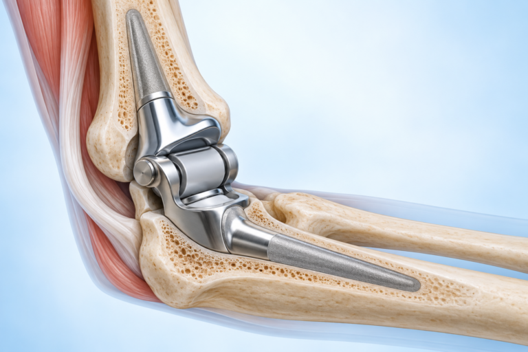 Elbow replacement implant illustration
