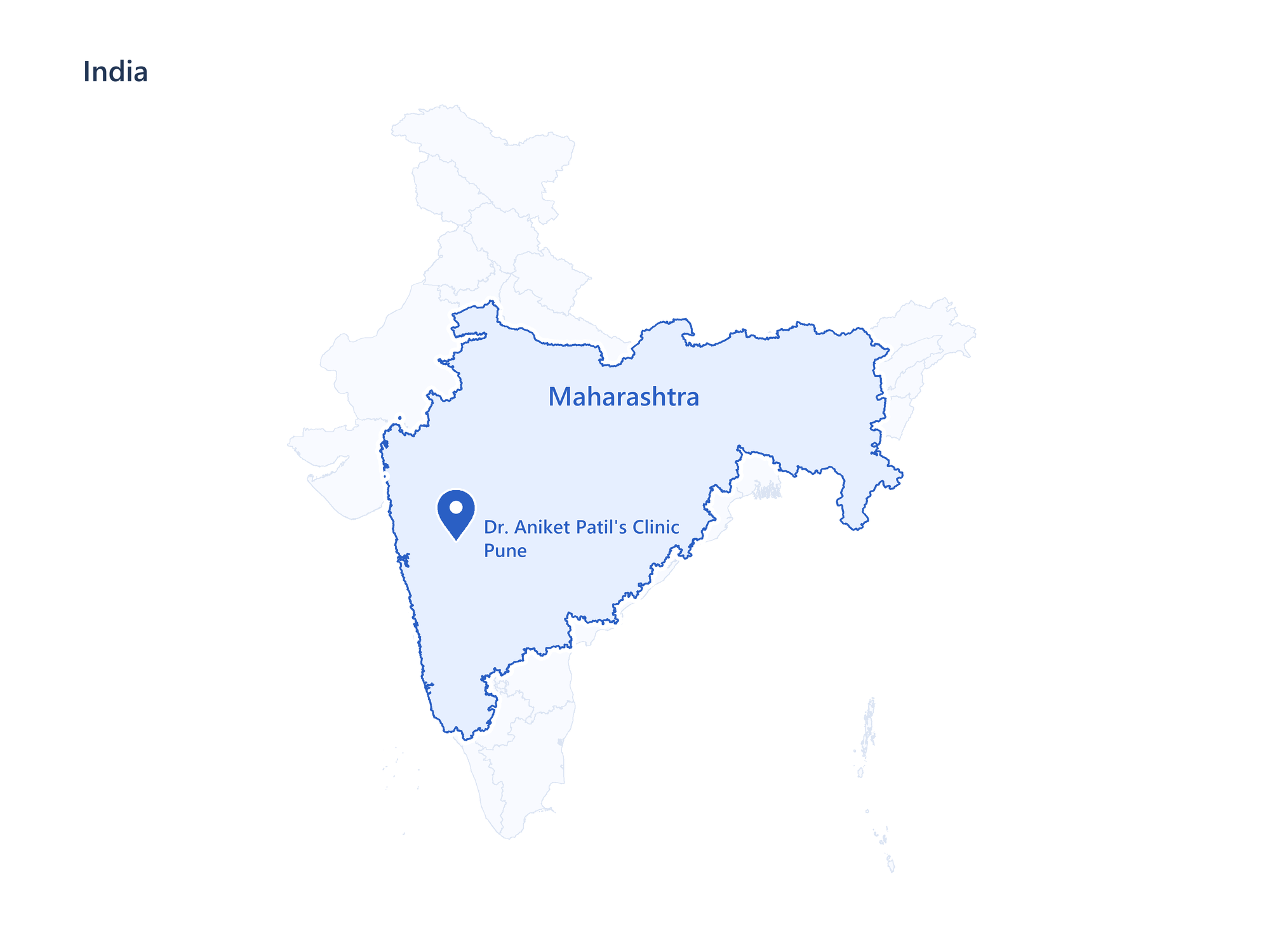 Map of India with Pune highlighted